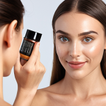 **Micro-influencer authentically engaging with followers, showcasing a natural cosmetic product.** (Focus: Trust, genuine interaction, highlighting product benefits through personal recommendation)