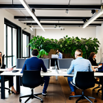**

"A vibrant co-working space in Milan, Italy. A diverse group of professionals are collaborating on laptops and tablets, fully clothed in business casual attire, safe for work, appropriate content. The scene should capture a modern and productive atmosphere, with plenty of natural light, stylish furniture, and indoor plants. perfect anatomy, natural proportions, professional, modest, family-friendly"

**
