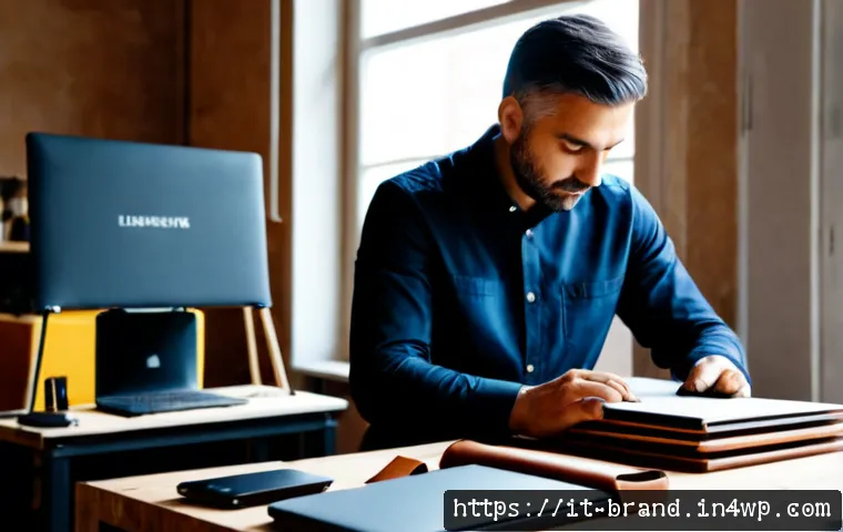 Home 15 비즈니스 모델에 따른 온라인 브랜딩 전략 - Photorealistic Italian artisan business owner in a bright Milan workshop, arranging handmade leather...